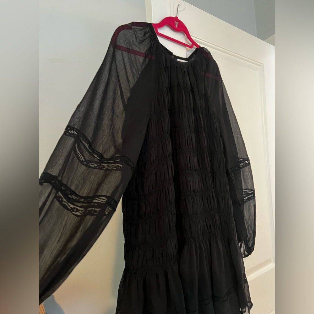 ASOS Curve Lace Insert Ruched Mini Smock Dress - Picture 6 of 8